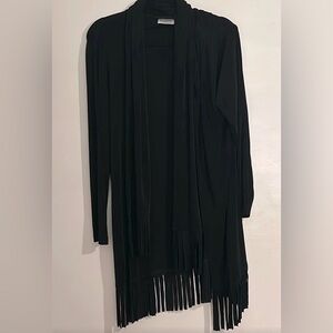 Elegant Chico's Travelers Fringed Cardigan with attached scarf